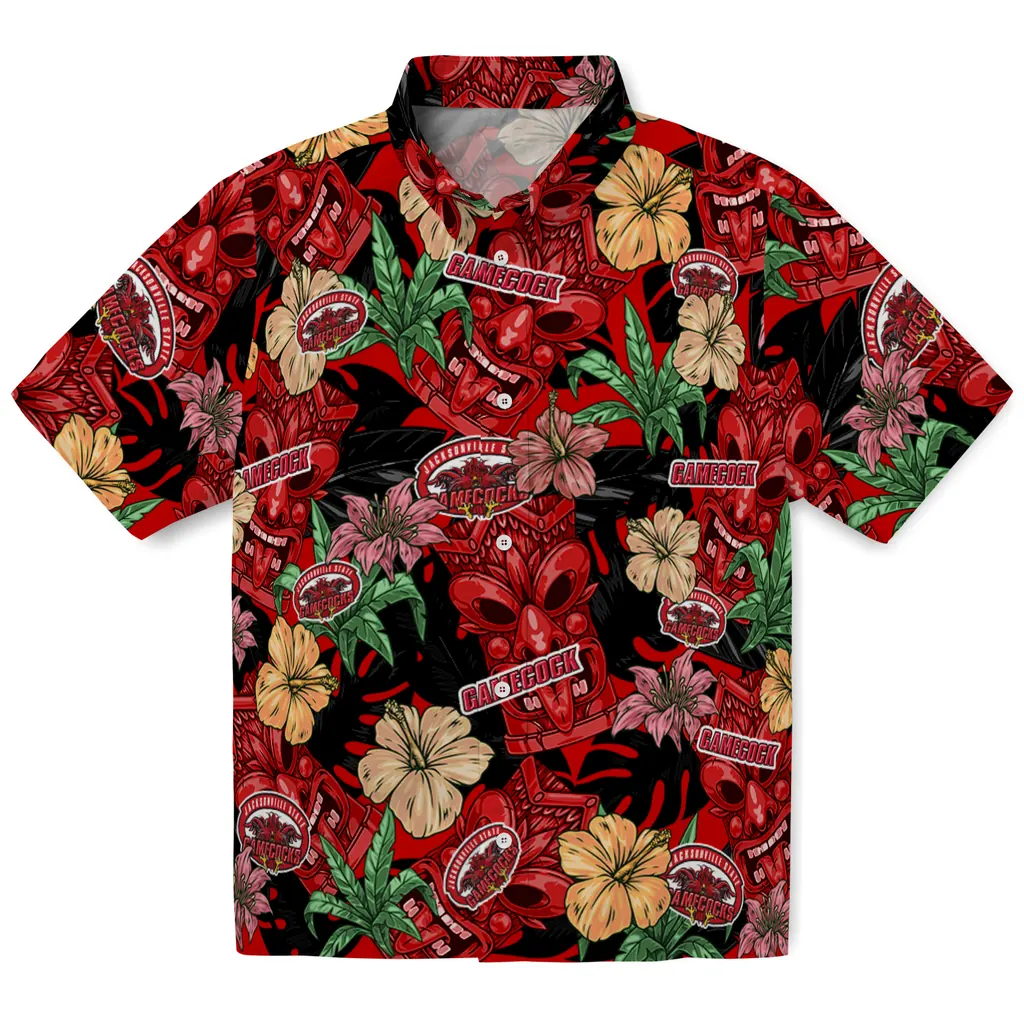 Jacksonville State Gamecocks Hawaiian Shirt - Hibiscus Tiki Jungle jacksonville state gamecocks tiki jungle red hawaiian shirts best selling