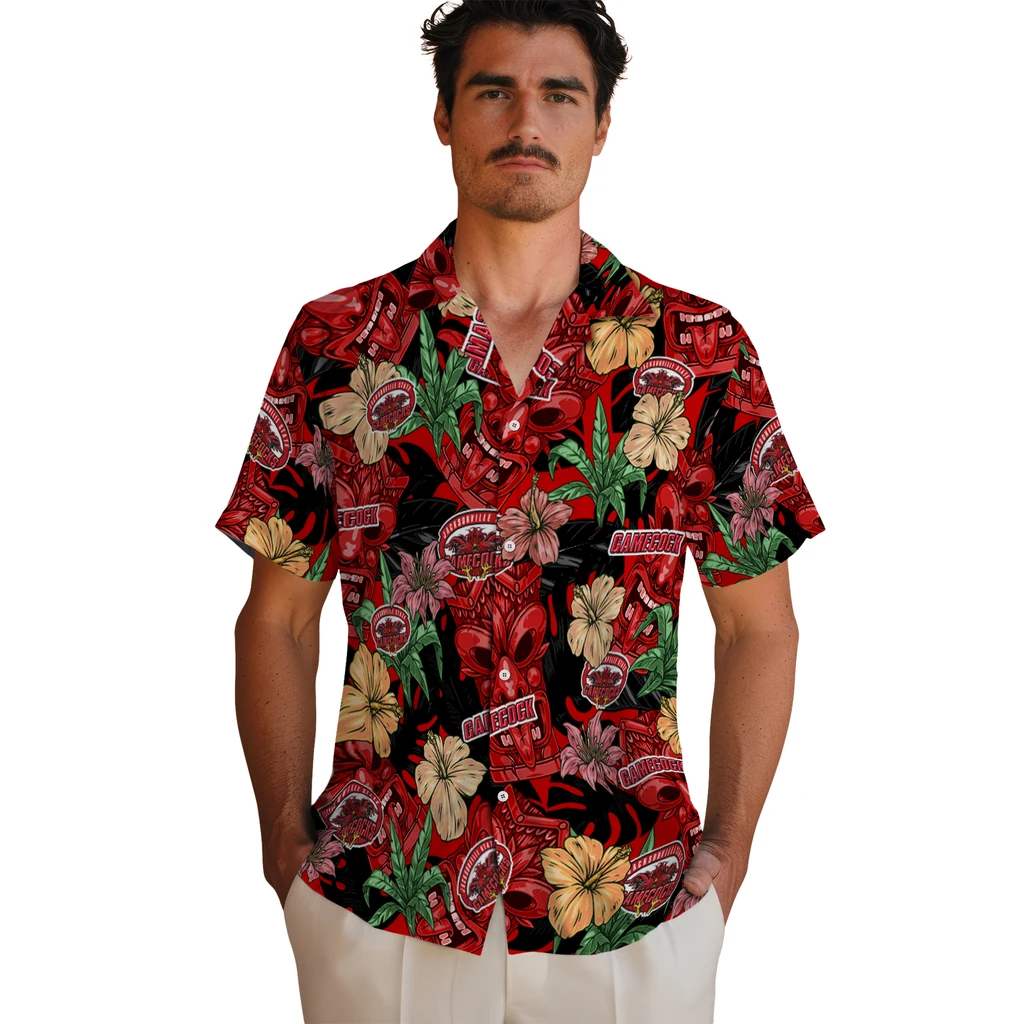 Jacksonville State Gamecocks Hawaiian Shirt - Hibiscus Tiki Jungle jacksonville state gamecocks tiki jungle red hawaiian shirts fashion forward