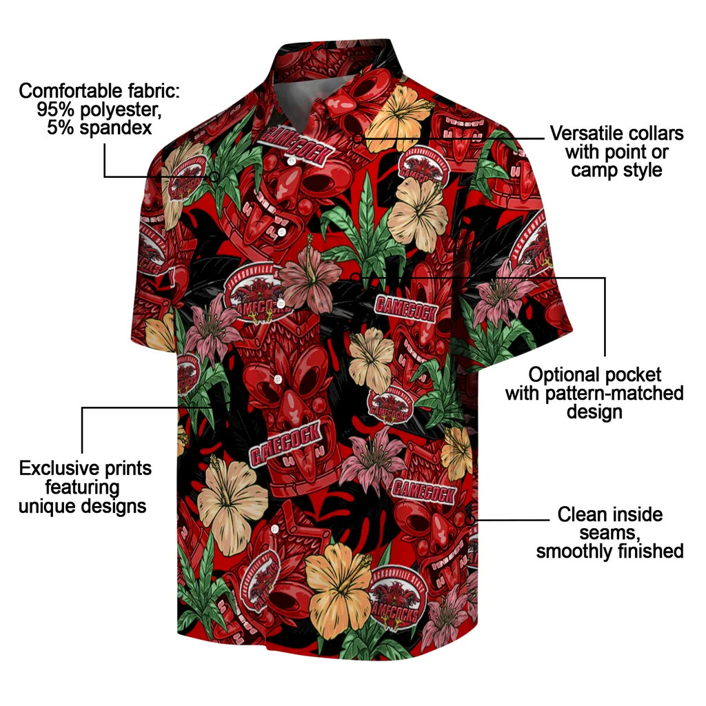 Jacksonville State Gamecocks Hawaiian Shirt - Hibiscus Tiki Jungle jacksonville state gamecocks tiki jungle red hawaiian shirts new arrival