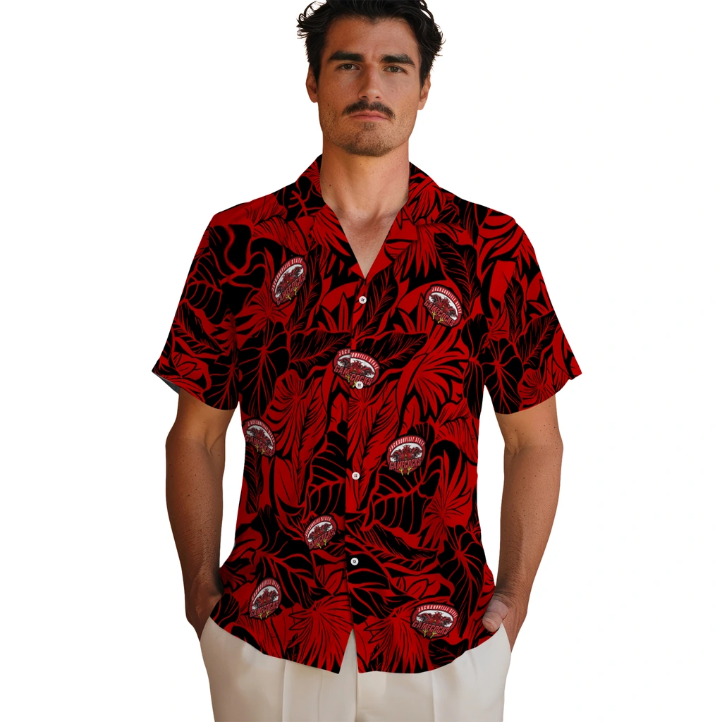 Jacksonville State Gamecocks Hawaiian Shirt - Monstera Layer jacksonville state gamecocks monstera layer red hawaiian shirts fashion forward