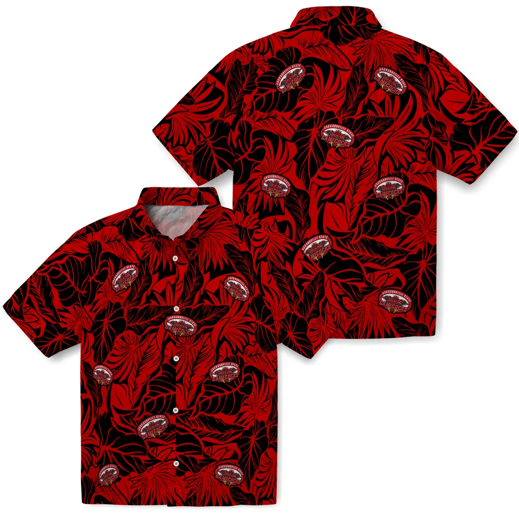 Jacksonville State Gamecocks Hawaiian Shirt - Monstera Layer jacksonville state gamecocks monstera layer red hawaiian shirts high quality