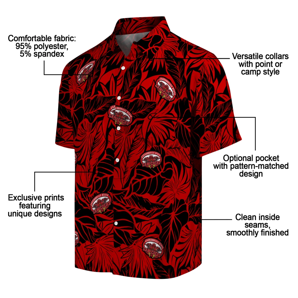 Jacksonville State Gamecocks Hawaiian Shirt - Monstera Layer jacksonville state gamecocks monstera layer red hawaiian shirts new arrival