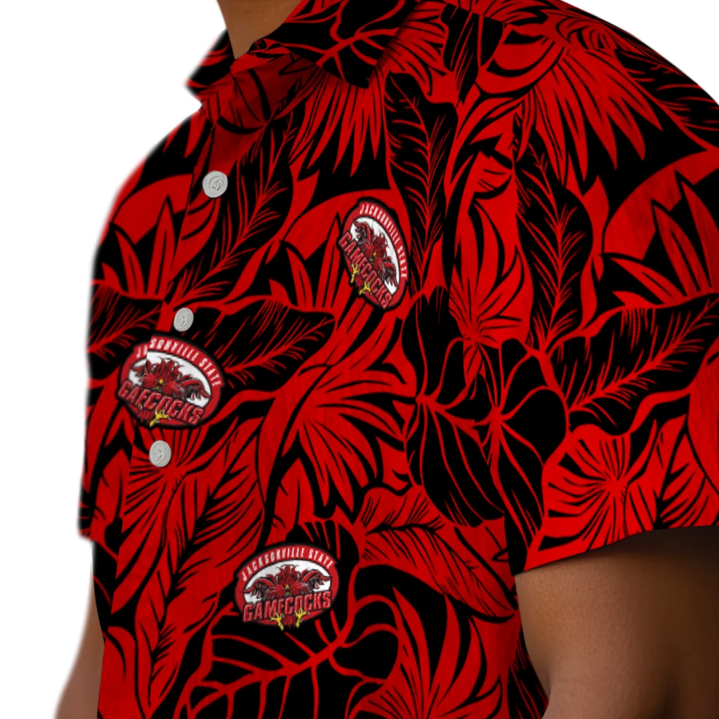 Jacksonville State Gamecocks Hawaiian Shirt - Monstera Layer jacksonville state gamecocks monstera layer red hawaiian shirts trendy