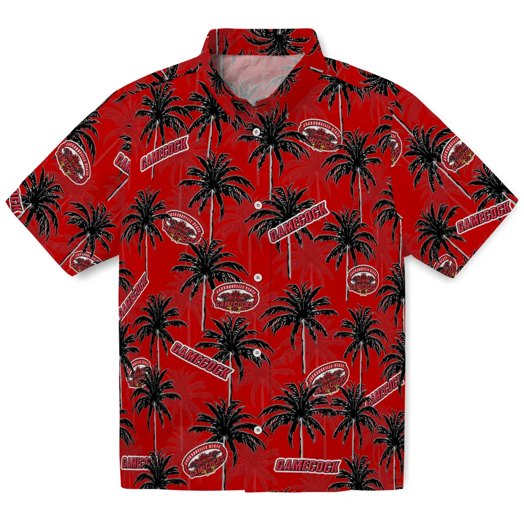 Jacksonville State Gamecocks Hawaiian Shirt - Palm Tree Motif jacksonville state gamecocks palm grove red hawaiian shirts best selling