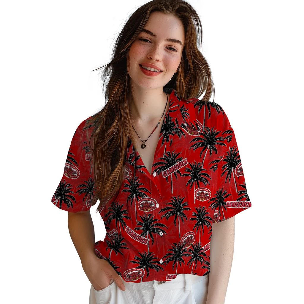 Jacksonville State Gamecocks Hawaiian Shirt - Palm Tree Motif jacksonville state gamecocks palm grove red hawaiian shirts latest model