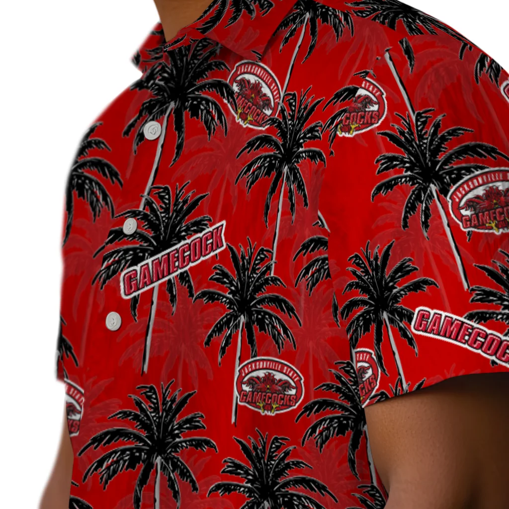 Jacksonville State Gamecocks Hawaiian Shirt - Palm Tree Motif jacksonville state gamecocks palm grove red hawaiian shirts trendy