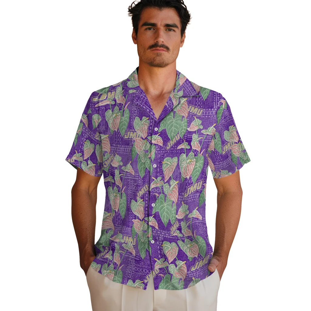 James Madison Dukes Hawaiian Shirt - Anthurium Overlay james madison dukes anthurium overlay purple hawaiian shirts fashion forward