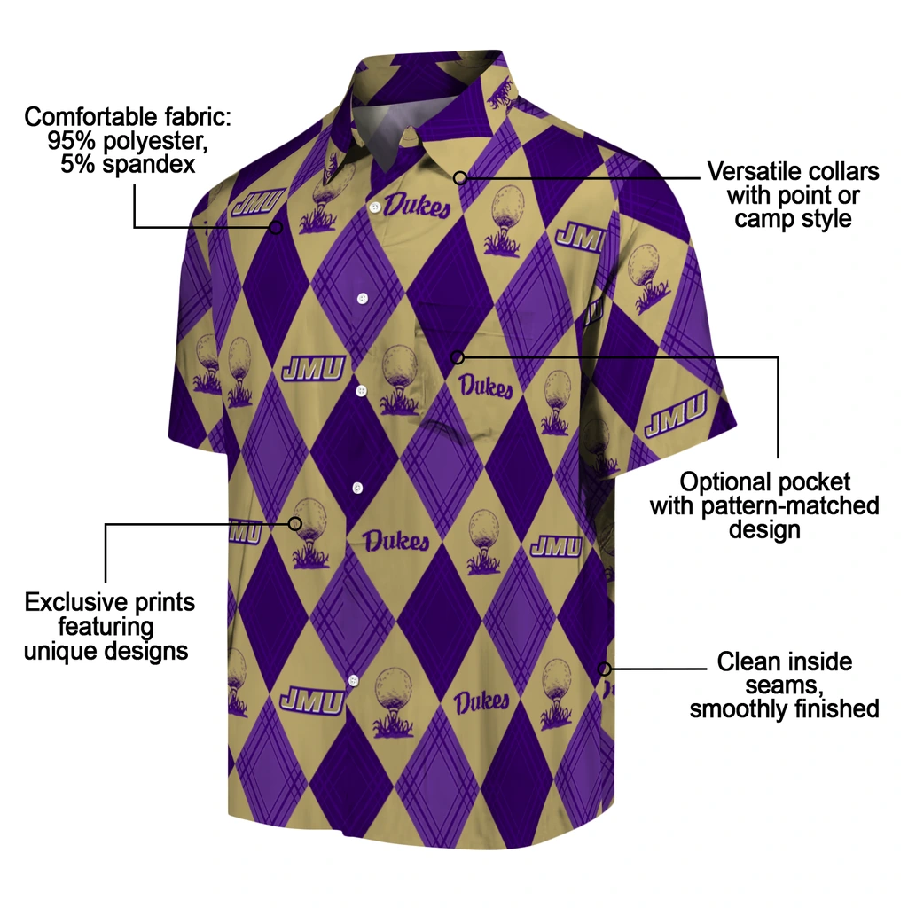 James Madison Dukes Hawaiian Shirt - Golfing Plaid james madison dukes balloon plaid purple hawaiian shirts new arrival