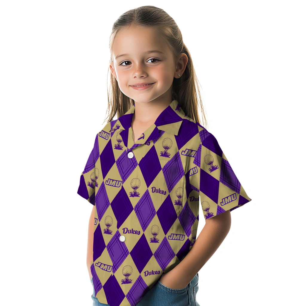 James Madison Dukes Hawaiian Shirt - Golfing Plaid james madison dukes balloon plaid purple hawaiian shirts premium grade