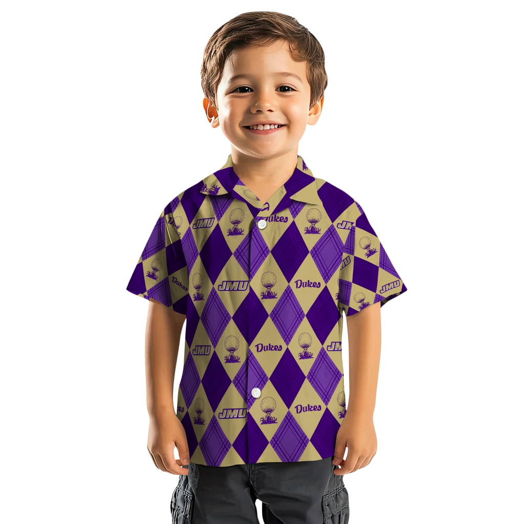 James Madison Dukes Hawaiian Shirt - Golfing Plaid james madison dukes balloon plaid purple hawaiian shirts top rated
