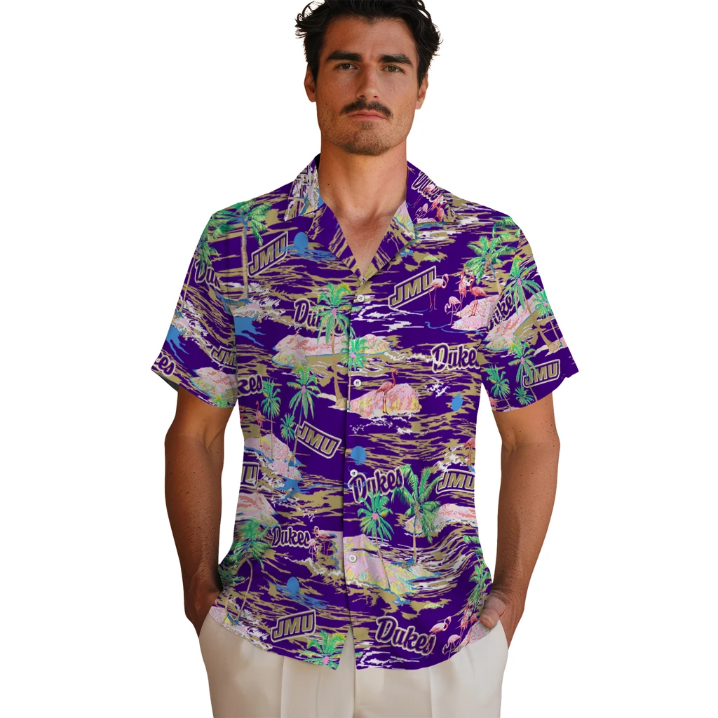 James Madison Dukes Hawaiian Shirt - Hawaii Island james madison dukes flamingo retreat purple hawaiian shirts fashion forward