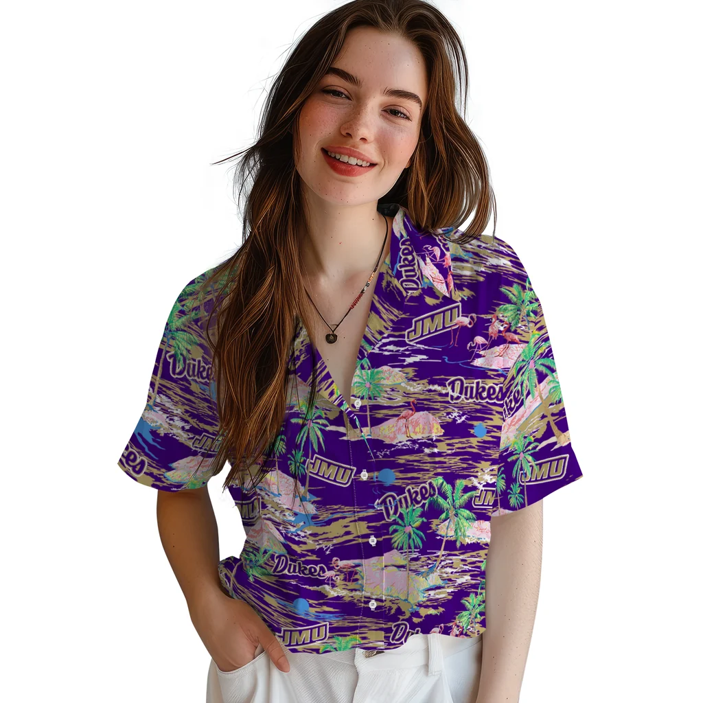 James Madison Dukes Hawaiian Shirt - Hawaii Island james madison dukes flamingo retreat purple hawaiian shirts latest model