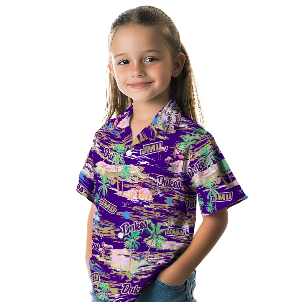 James Madison Dukes Hawaiian Shirt - Hawaii Island james madison dukes flamingo retreat purple hawaiian shirts premium grade