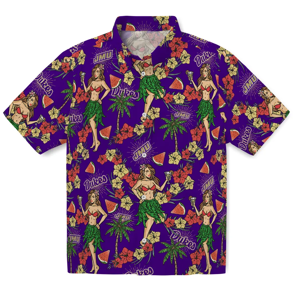 James Madison Dukes Hawaiian Shirt - Hawaiian Girls Design james madison dukes hawaiian girls design purple hawaiian shirts best selling