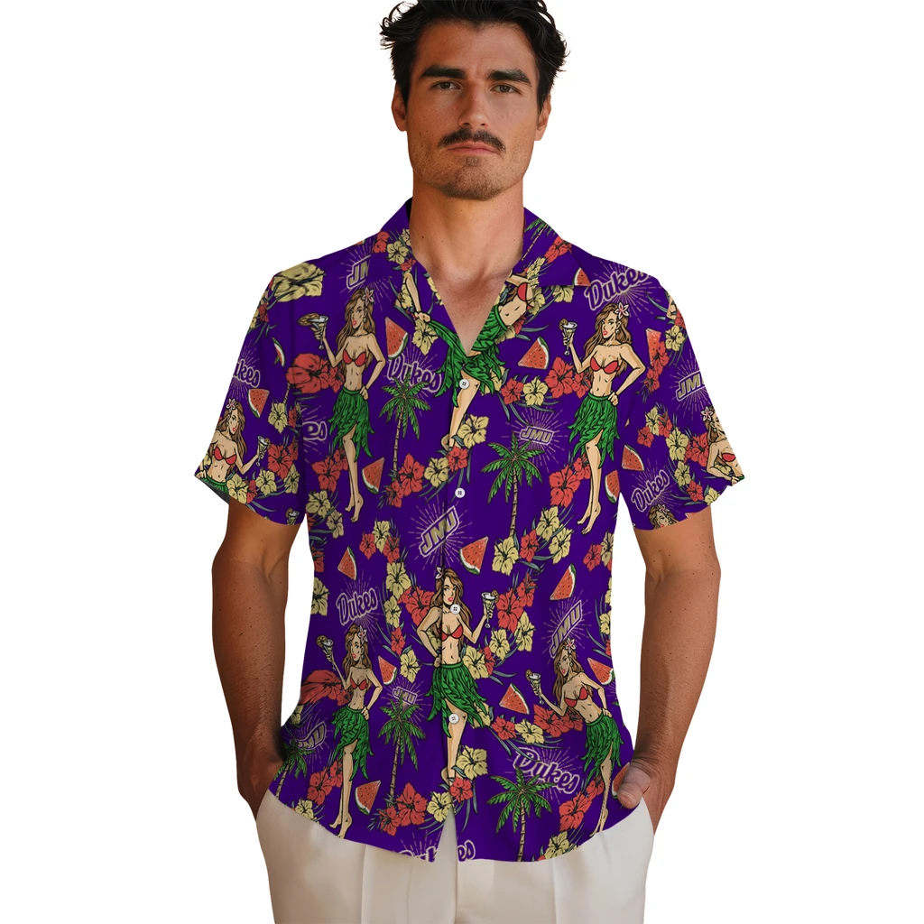 James Madison Dukes Hawaiian Shirt - Hawaiian Girls Design james madison dukes hawaiian girls design purple hawaiian shirts fashion forward