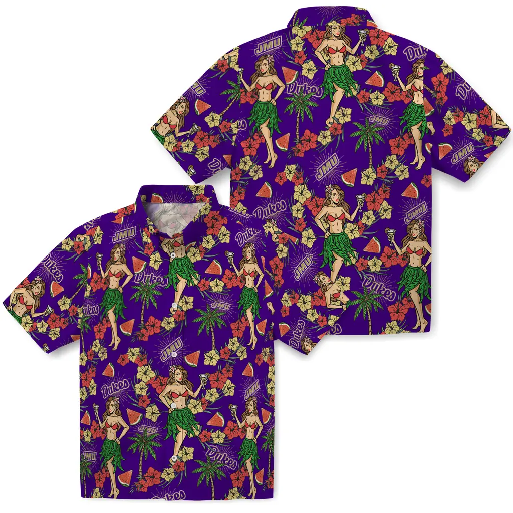James Madison Dukes Hawaiian Shirt - Hawaiian Girls Design james madison dukes hawaiian girls design purple hawaiian shirts high quality