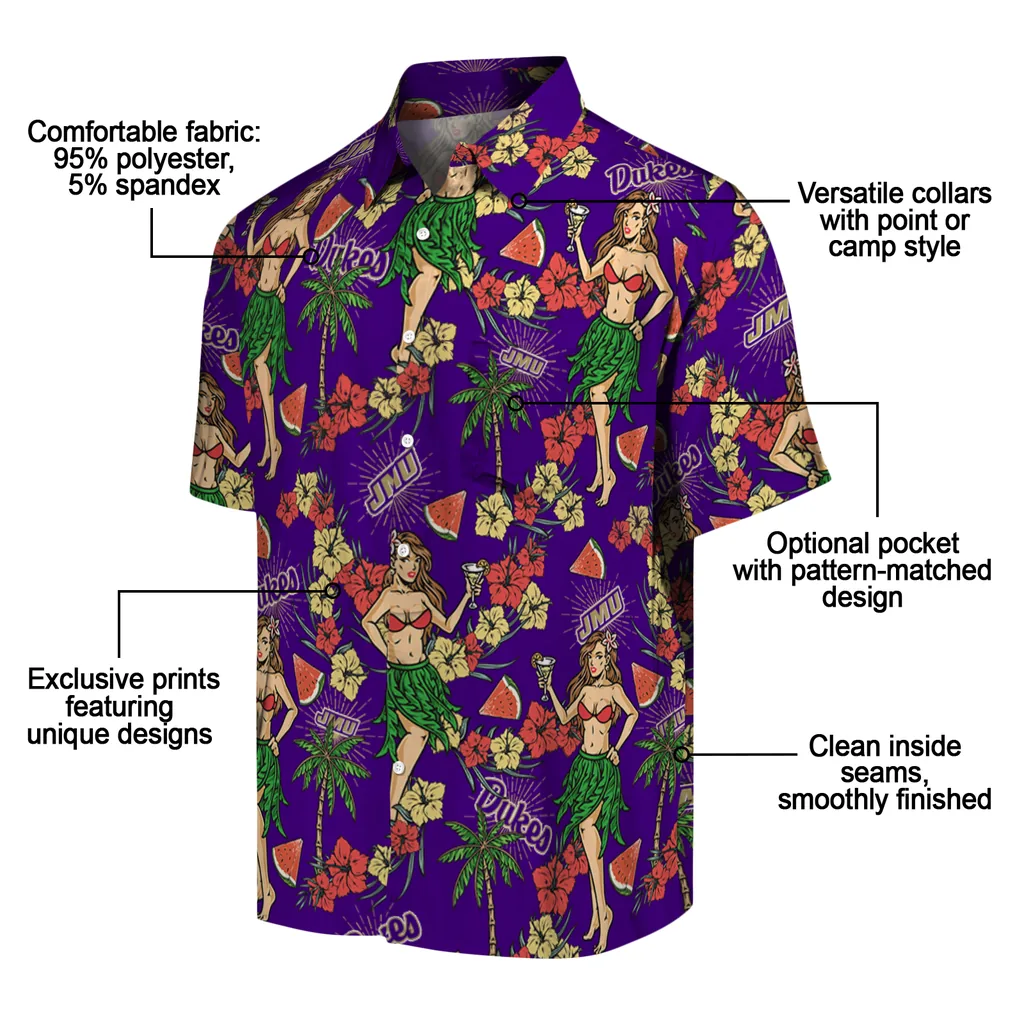 James Madison Dukes Hawaiian Shirt - Hawaiian Girls Design james madison dukes hawaiian girls design purple hawaiian shirts new arrival
