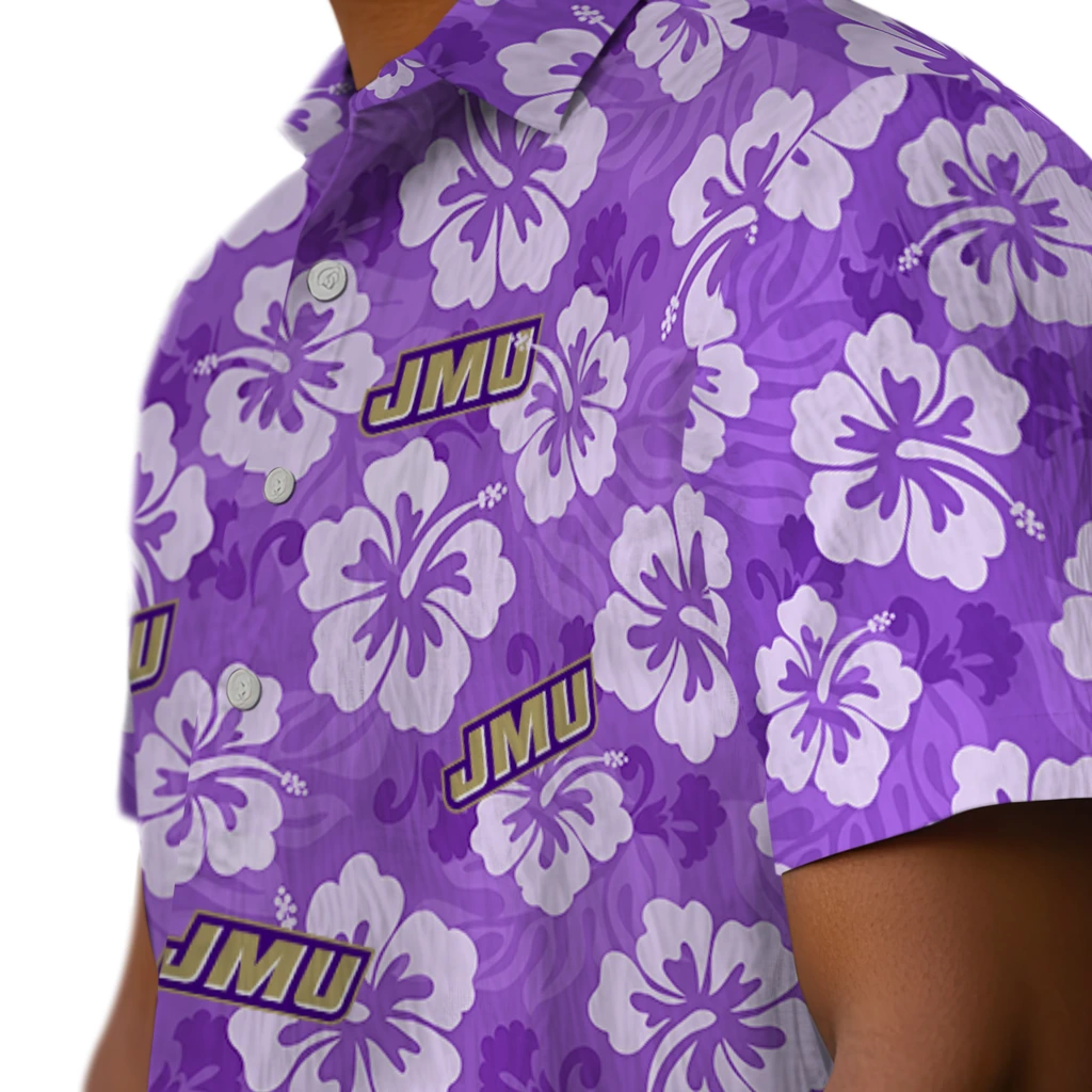 James Madison Dukes Hawaiian Shirt - Hibiscus Cluster james madison dukes hibiscus cluster purple hawaiian shirts trendy