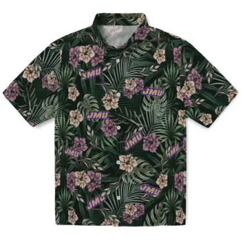 james madison dukes hibiscus leaves pattern green hawaiian shirts best selling