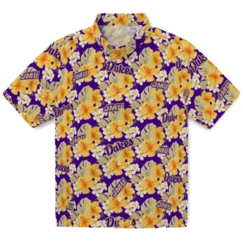 james madison dukes hibiscus tropics purple yellow hawaiian shirts best selling