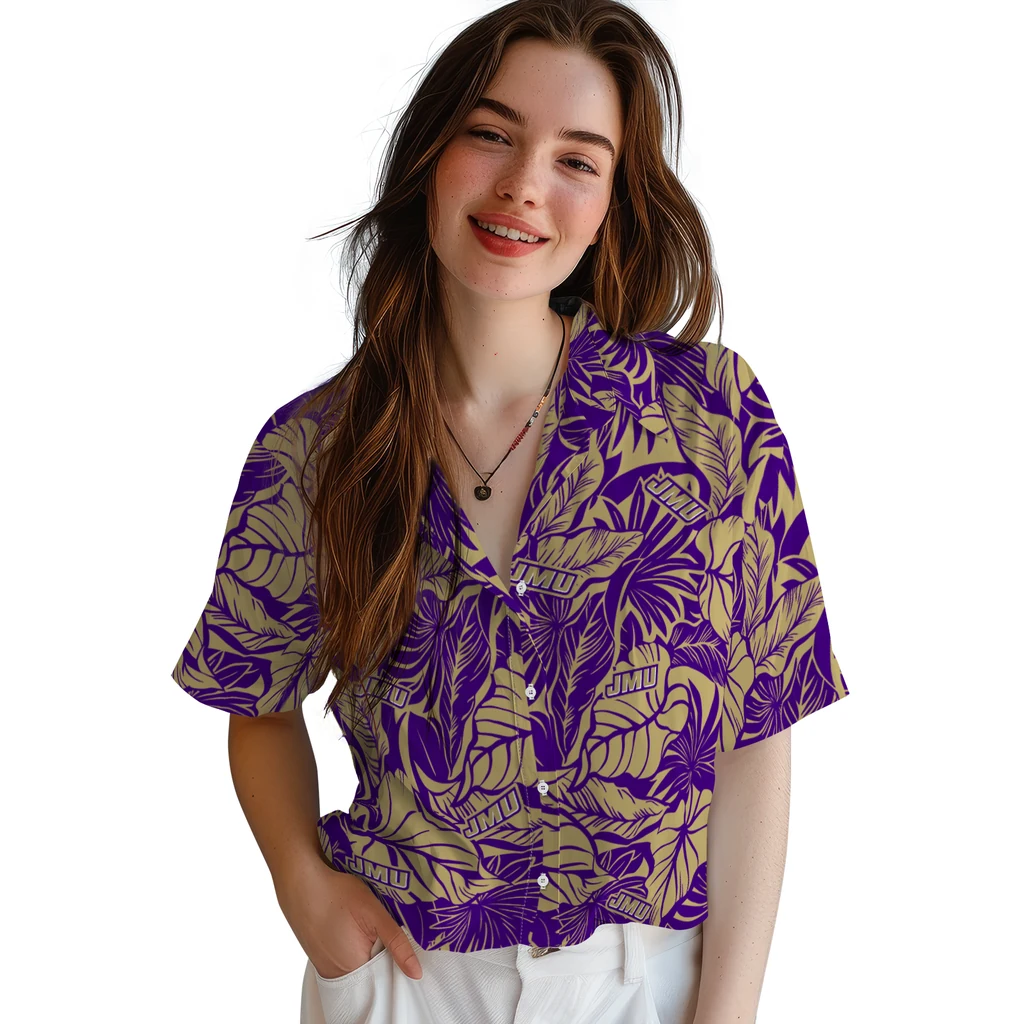 James Madison Dukes Hawaiian Shirt - Monstera Layer james madison dukes monstera layer purple hawaiian shirts latest model