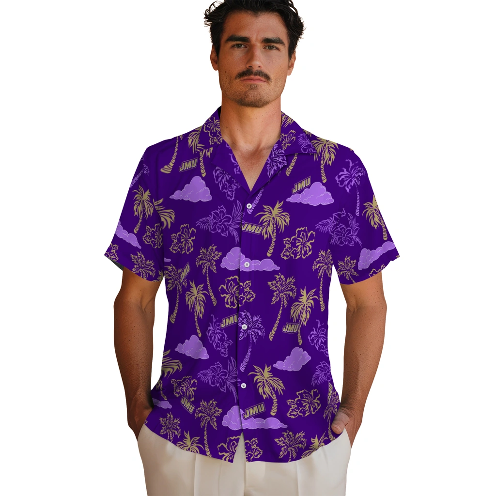 James Madison Dukes Hawaiian Shirt - Palm And Clouds james madison dukes palm and clouds purple hawaiian shirts fashion forward