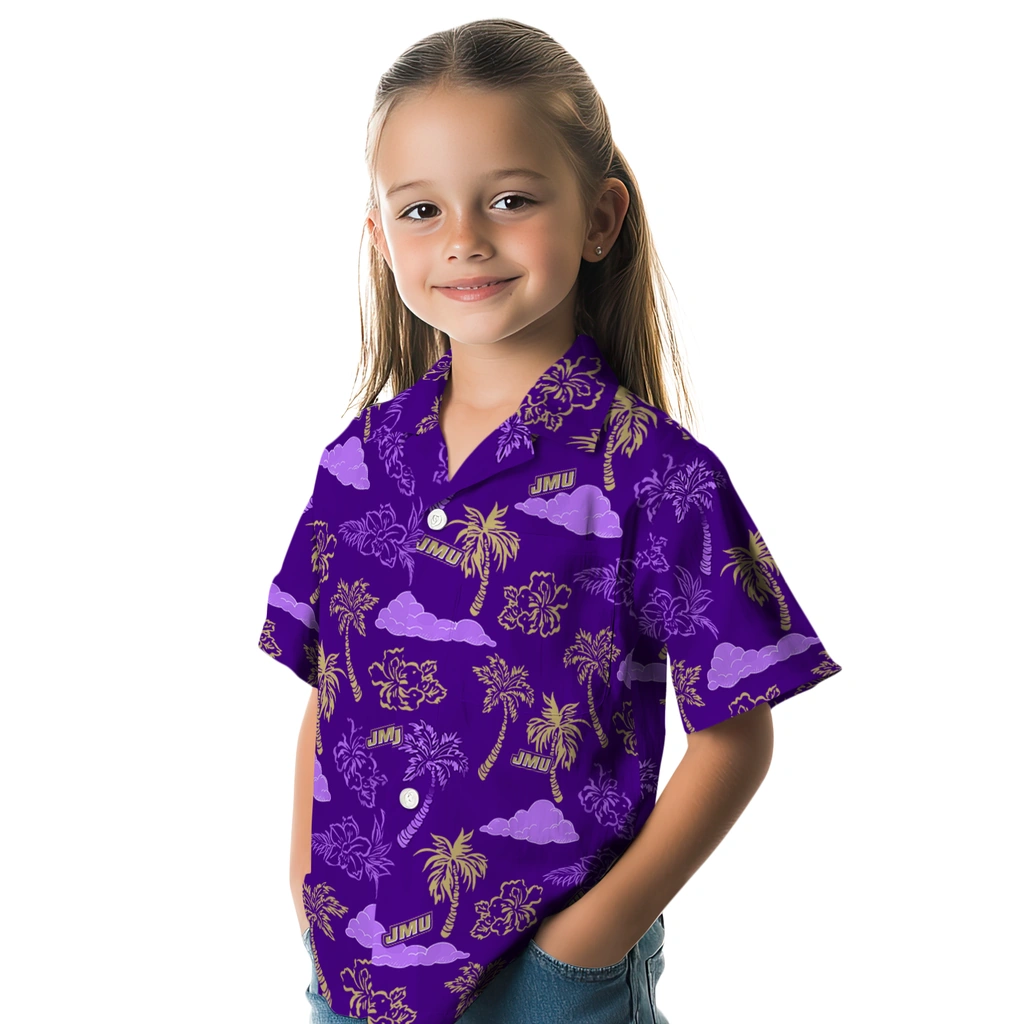 James Madison Dukes Hawaiian Shirt - Palm And Clouds james madison dukes palm and clouds purple hawaiian shirts premium grade