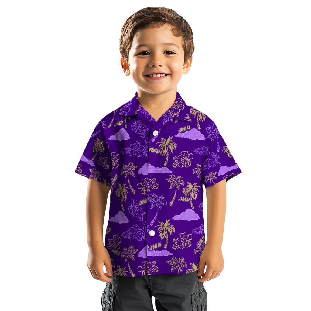 James Madison Dukes Hawaiian Shirt - Palm And Clouds james madison dukes palm and clouds purple hawaiian shirts top rated