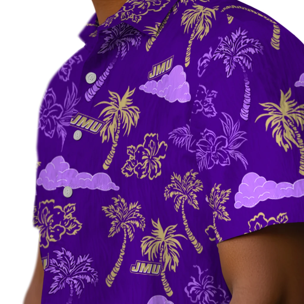 James Madison Dukes Hawaiian Shirt - Palm And Clouds james madison dukes palm and clouds purple hawaiian shirts trendy