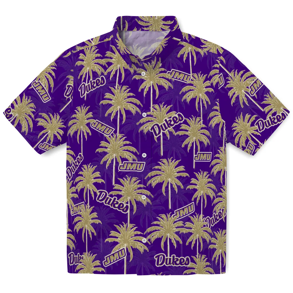 James Madison Dukes Hawaiian Shirt - Palm Tree Motif james madison dukes palm grove purple hawaiian shirts best selling