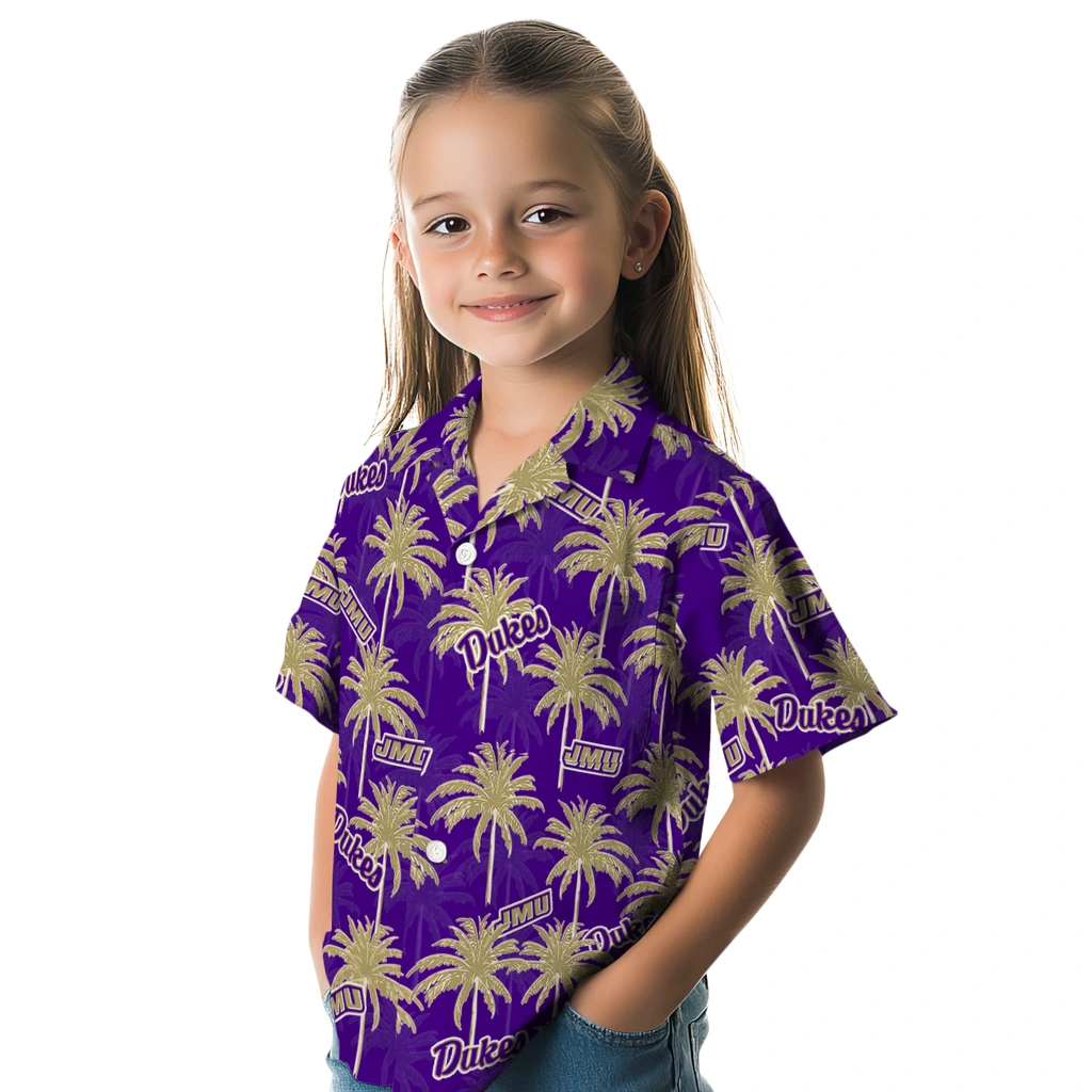 James Madison Dukes Hawaiian Shirt - Palm Tree Motif james madison dukes palm grove purple hawaiian shirts premium grade