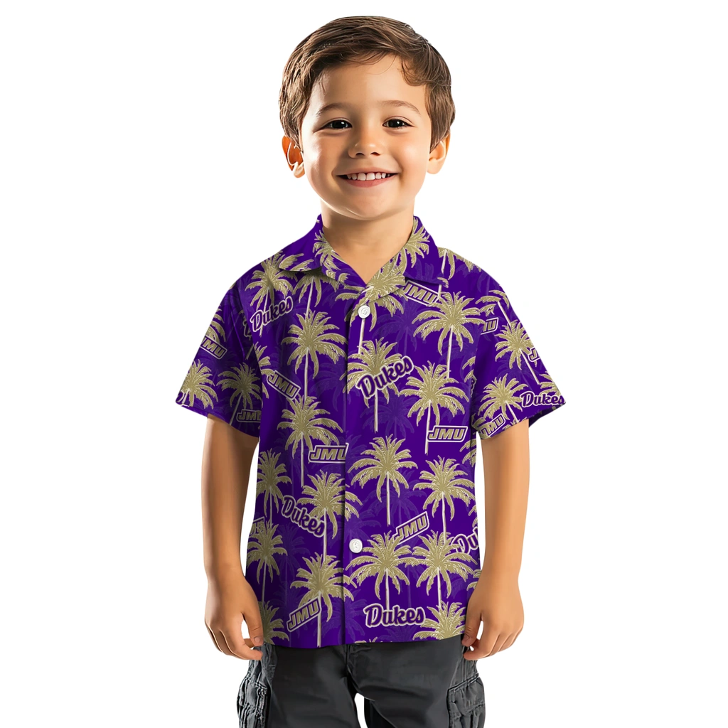 James Madison Dukes Hawaiian Shirt - Palm Tree Motif james madison dukes palm grove purple hawaiian shirts top rated