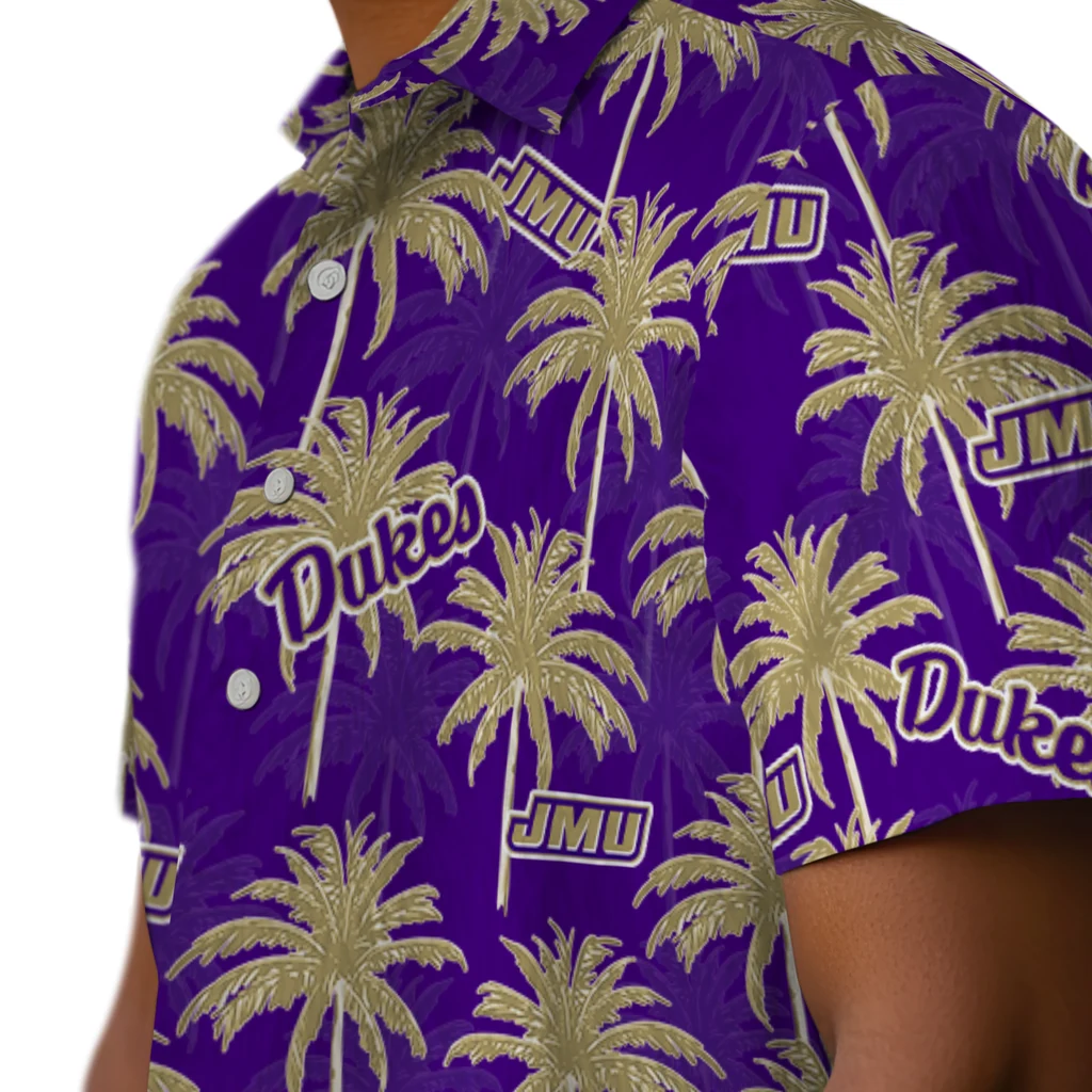 James Madison Dukes Hawaiian Shirt - Palm Tree Motif james madison dukes palm grove purple hawaiian shirts trendy