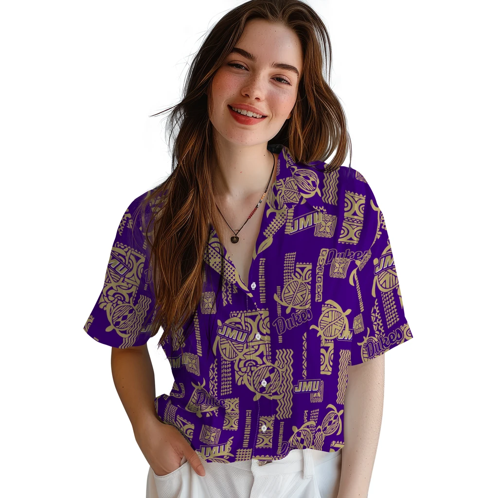 James Madison Dukes Hawaiian Shirt - Turtle Lines james madison dukes turtle lines purple hawaiian shirts latest model
