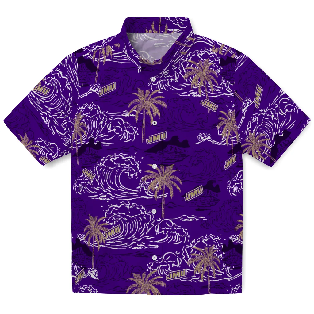 James Madison Dukes Hawaiian Shirt - Wave Palm james madison dukes wave palm purple hawaiian shirts best selling