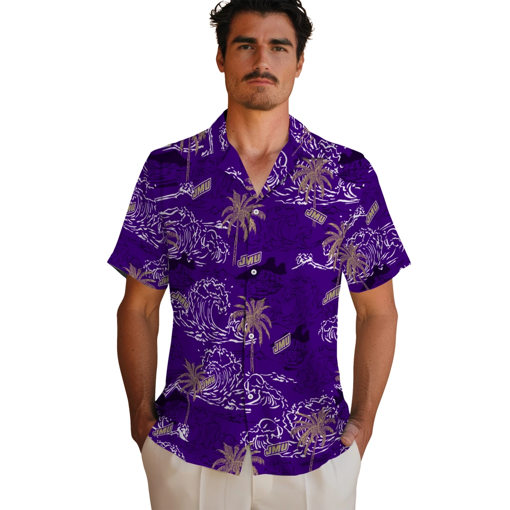 James Madison Dukes Hawaiian Shirt - Wave Palm james madison dukes wave palm purple hawaiian shirts fashion forward