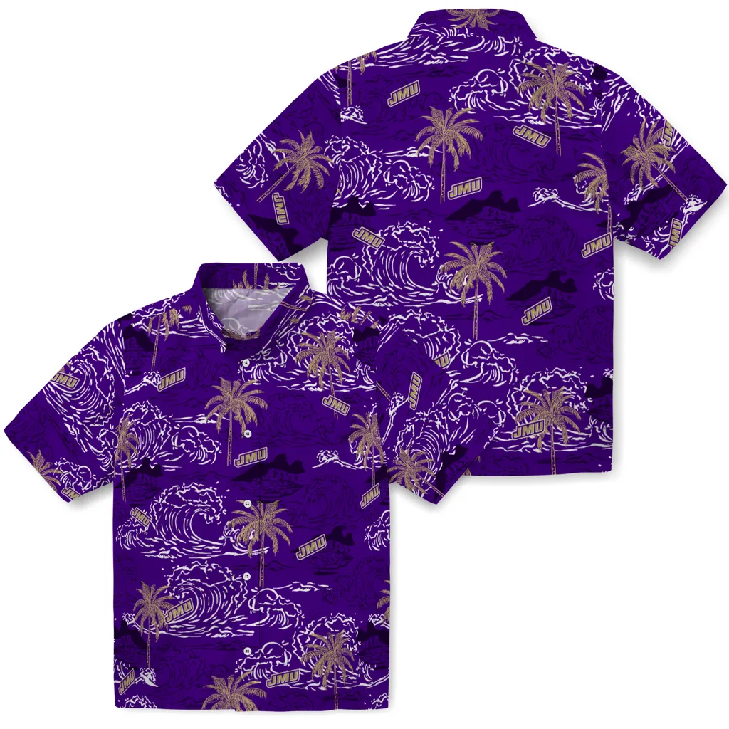 James Madison Dukes Hawaiian Shirt - Wave Palm james madison dukes wave palm purple hawaiian shirts high quality