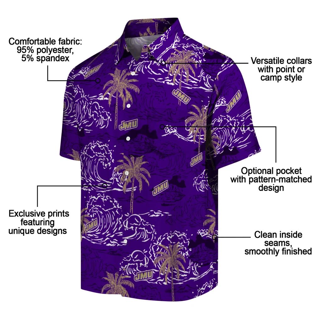 James Madison Dukes Hawaiian Shirt - Wave Palm james madison dukes wave palm purple hawaiian shirts new arrival