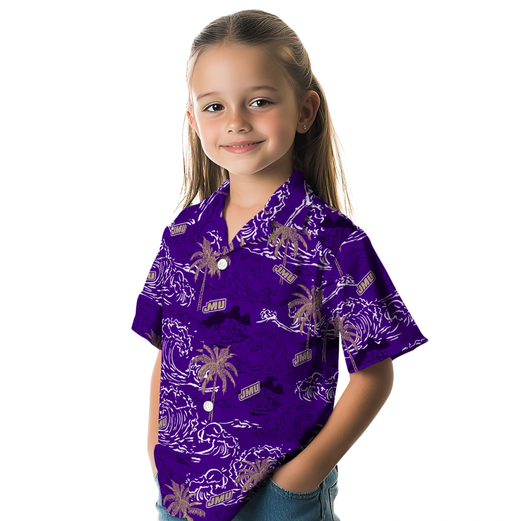 James Madison Dukes Hawaiian Shirt - Wave Palm james madison dukes wave palm purple hawaiian shirts premium grade