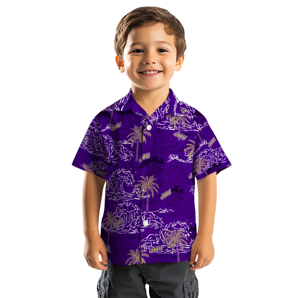 James Madison Dukes Hawaiian Shirt - Wave Palm james madison dukes wave palm purple hawaiian shirts top rated
