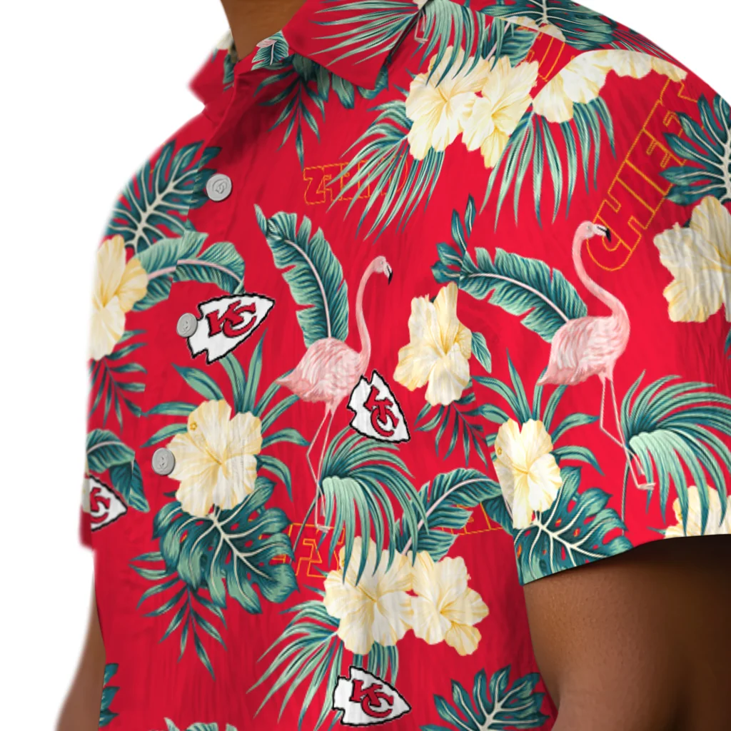 Kansas City Chiefs Hawaiian Shirt - Flamingo and Hibiscus kansas city chiefs flamingo palms red hawaiian shirts trendy