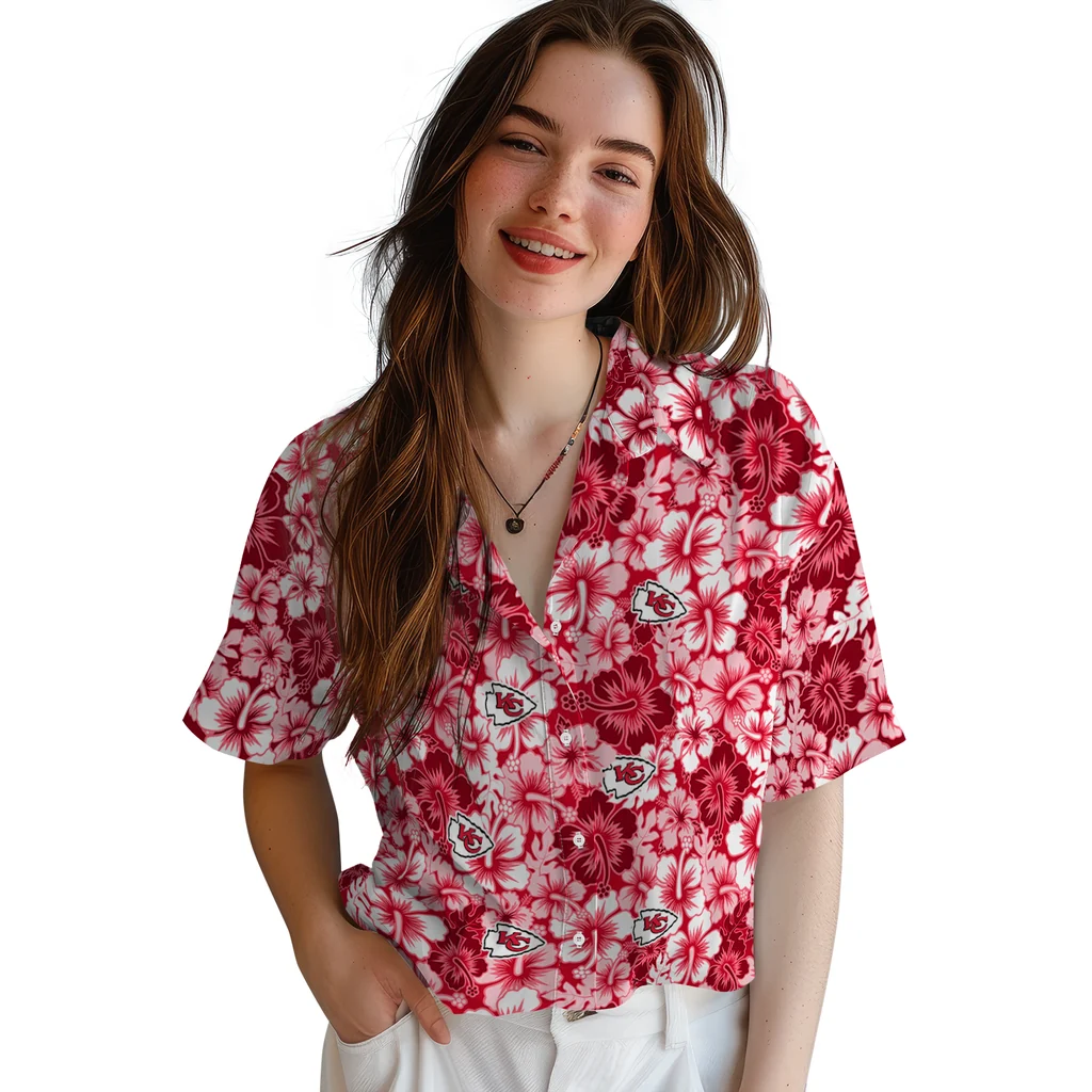Kansas City Chiefs Hawaiian Shirt - Hibiscus Blooms kansas city chiefs hibiscus blooms red hawaiian shirts latest model