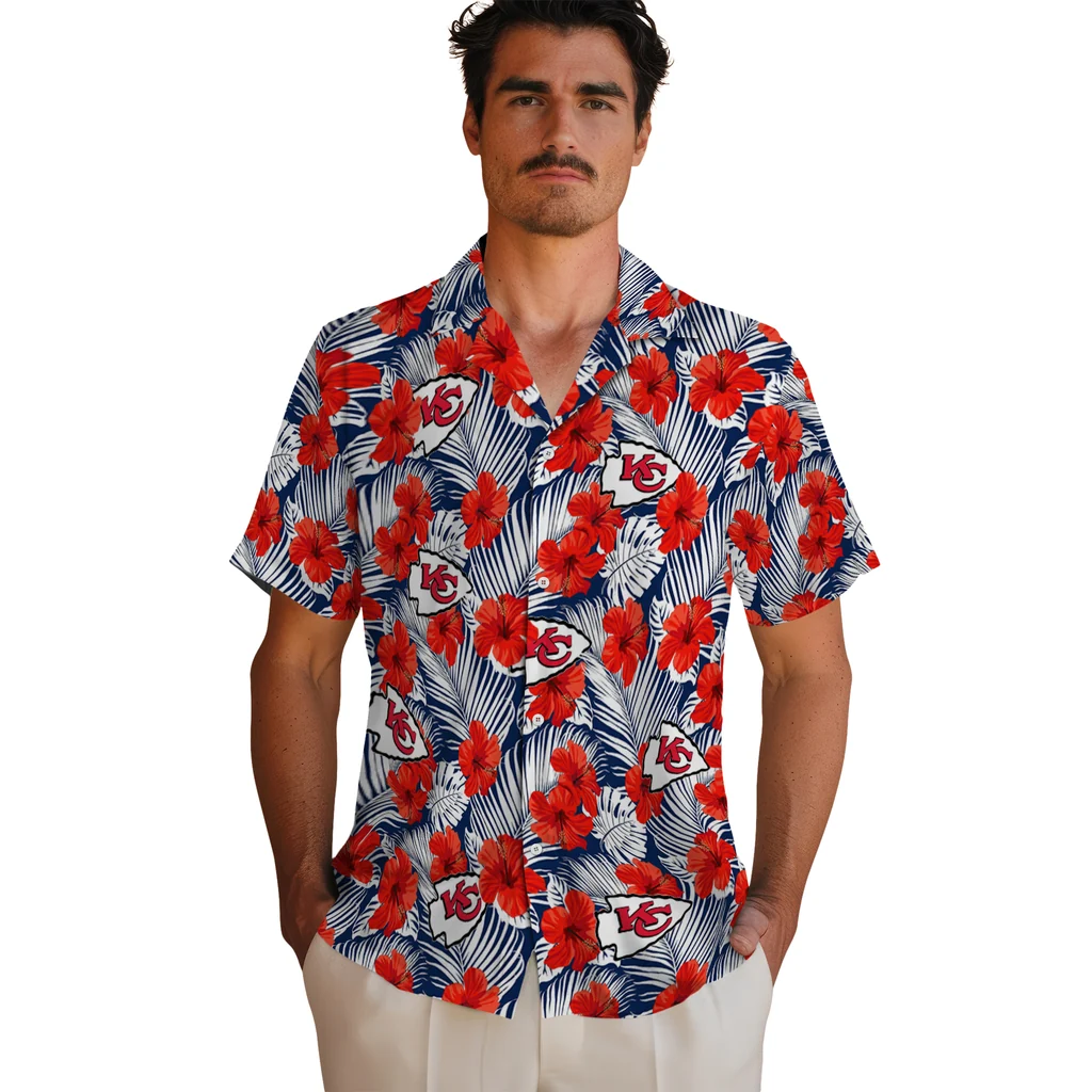 Kansas City Chiefs Hawaiian Shirt - Hibiscus Fiesta kansas city chiefs hibiscus fiesta red royal blue hawaiian shirts fashion forward