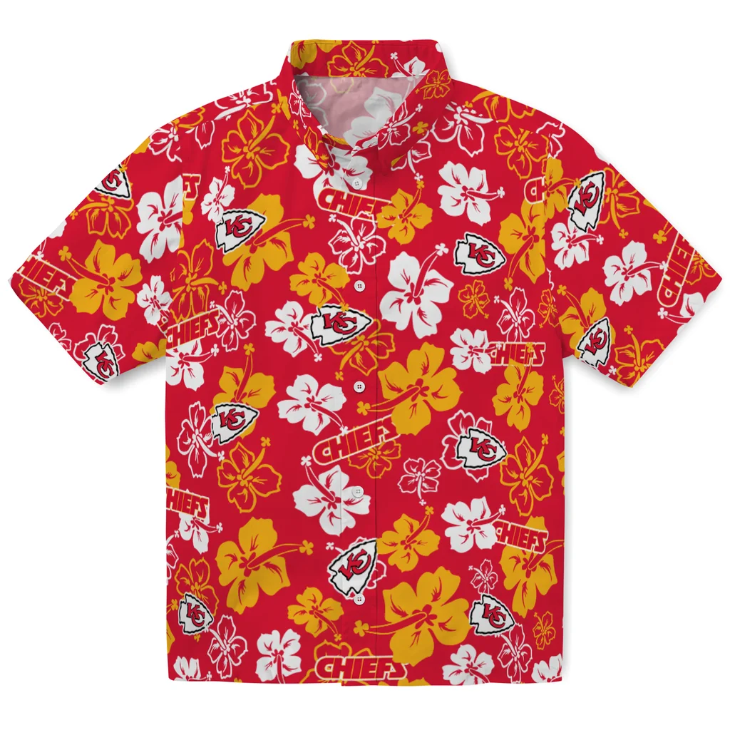 Kansas City Chiefs Hawaiian Shirt - Hibiscus Flower Design kansas city chiefs hibiscus bloom red hawaiian shirts best selling