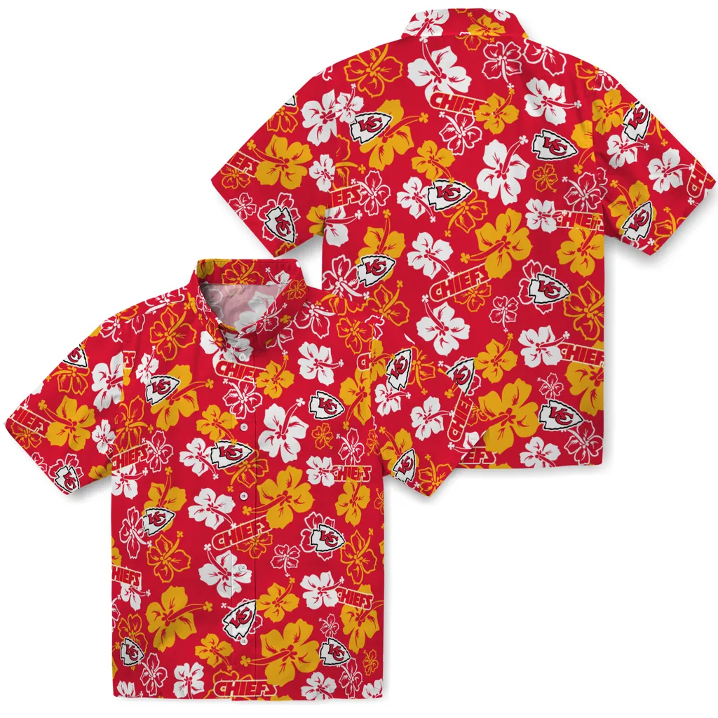 Kansas City Chiefs Hawaiian Shirt - Hibiscus Flower Design kansas city chiefs hibiscus bloom red hawaiian shirts high quality