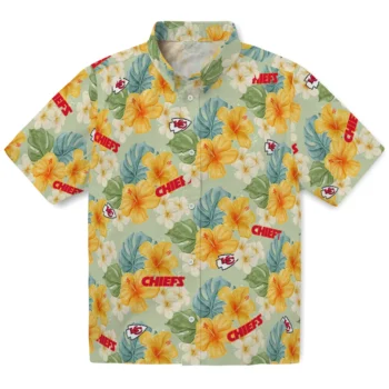 kansas city chiefs hibiscus mood pale lime yellow hawaiian shirts best selling