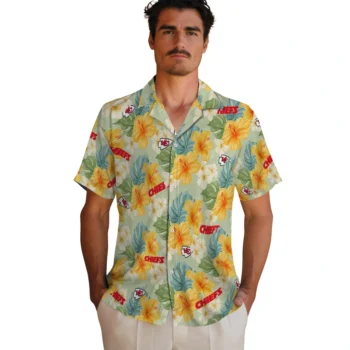 kansas city chiefs hibiscus mood pale lime yellow hawaiian shirts fashion forward