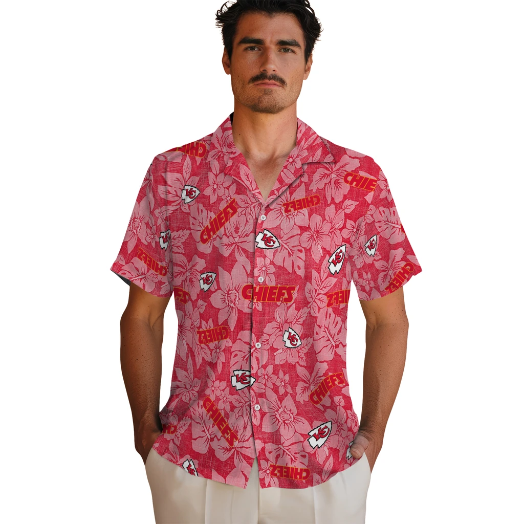 Kansas City Chiefs Hawaiian Shirt - Hibiscus Oasis kansas city chiefs hibiscus oasis red hawaiian shirts fashion forward