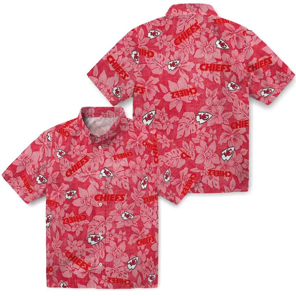 Kansas City Chiefs Hawaiian Shirt - Hibiscus Oasis kansas city chiefs hibiscus oasis red hawaiian shirts high quality