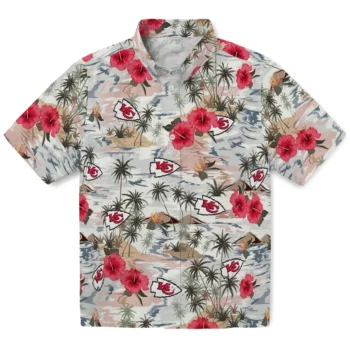 kansas city chiefs hibiscus seaside white hawaiian shirts best selling